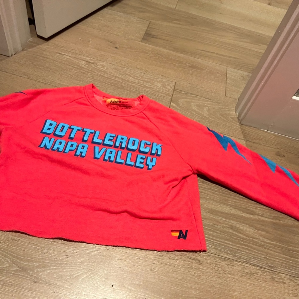 Aviator Nation Red Long Sleeve Tee with Blue Accents